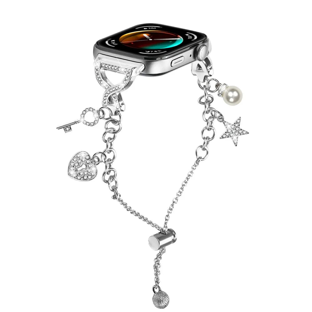 For Huawei Watch Fit 3 / Watch 4 / 4 Pro Watch Band X-Type Silver Single Loop Pearl Chain Metal Strap - 2