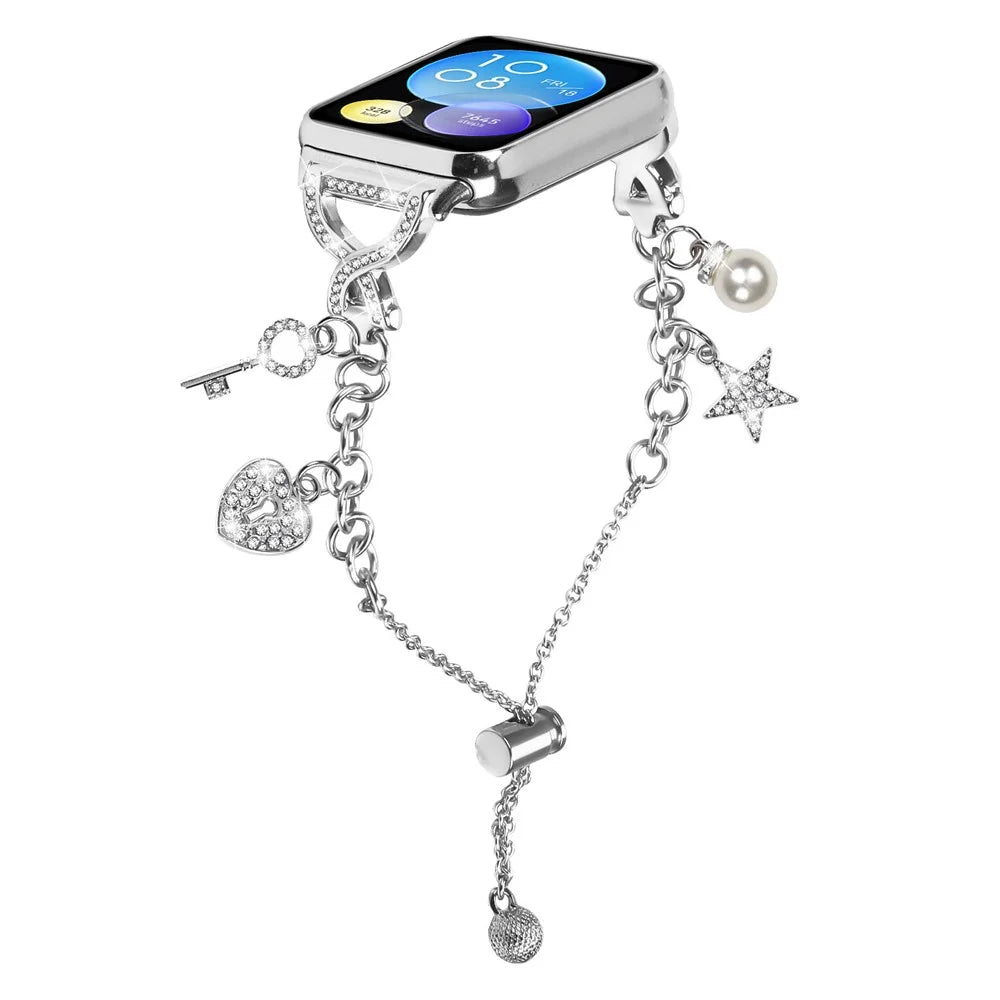 For Xiaomi Smart Band 10 Pro / 9 Pro / 8 Pro / Redmi Watch 6 / 5 / 4 Watch Band X-Type Silver Single Loop Pearl Chain Metal Strap - 2