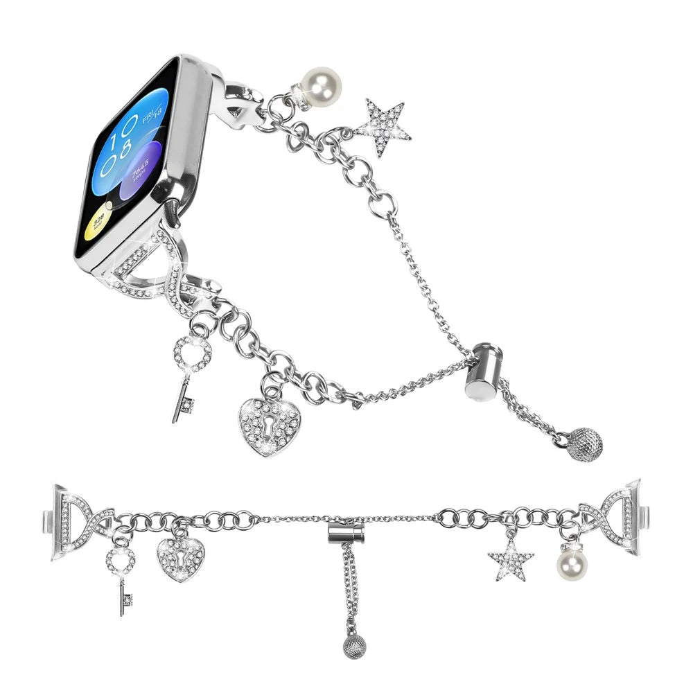 For Xiaomi Smart Band 10 Pro / 9 Pro / 8 Pro / Redmi Watch 6 / 5 / 4 Watch Band X-Type Silver Single Loop Pearl Chain Metal Strap - 3