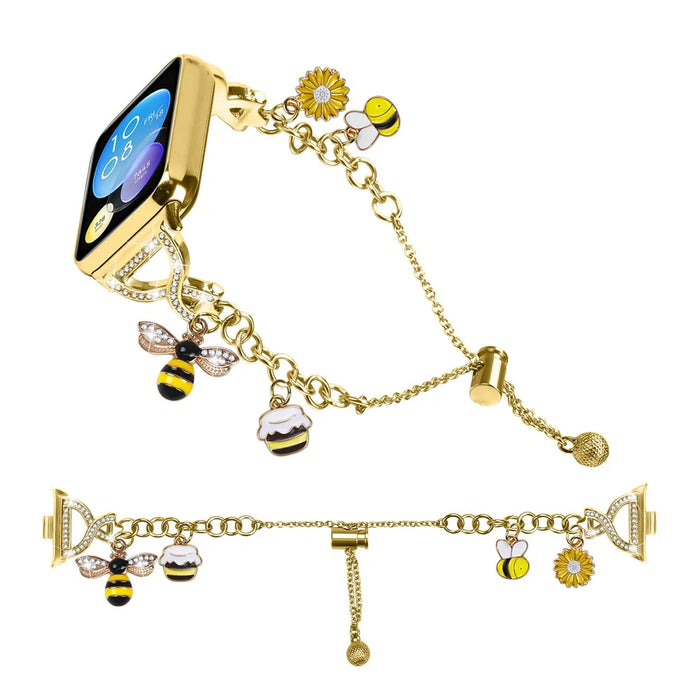 Electroplated Single Chain Style Watchband for Xiaomi Smart Band 10 Pro / 9 Pro / 8 Pro / Redmi Watch 6 / 5 / 4 Metal Sliding Bracelet Strap - Gold - 3