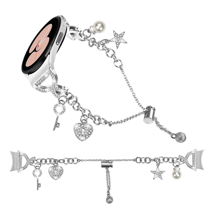 X-Type Silver Quick Release Strap for Samsung Galaxy Watch7 / FE / 6 / 5 / 5 Pro / 6 Classic / 4 Classic Single Loop Pearl Chain Metal Watch Band - 3