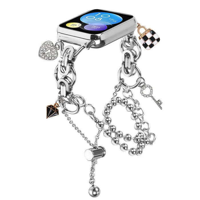 Silver Double Chain Link Metal Strap for Xiaomi Smart Band 10 Pro / 9 Pro / 8 Pro / Redmi Watch 6 / 5 / 4 Watch Band Drawstring Adjustable - 2