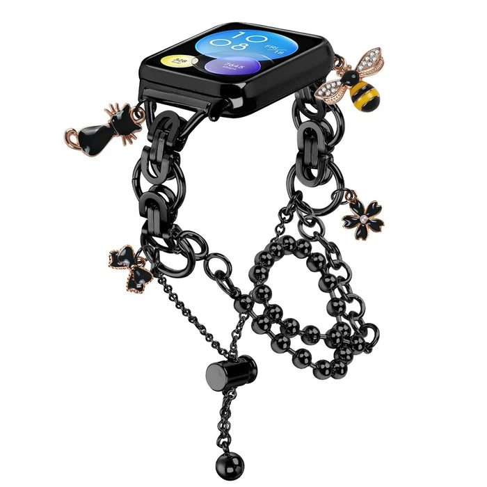 Electroplated Double Chain Link Metal Strap for Xiaomi Smart Band 10 Pro / 9 Pro / 8 Pro / Redmi Watch 6 / 5 / 4 Watch Band Drawstring Adjustable - Black - 2