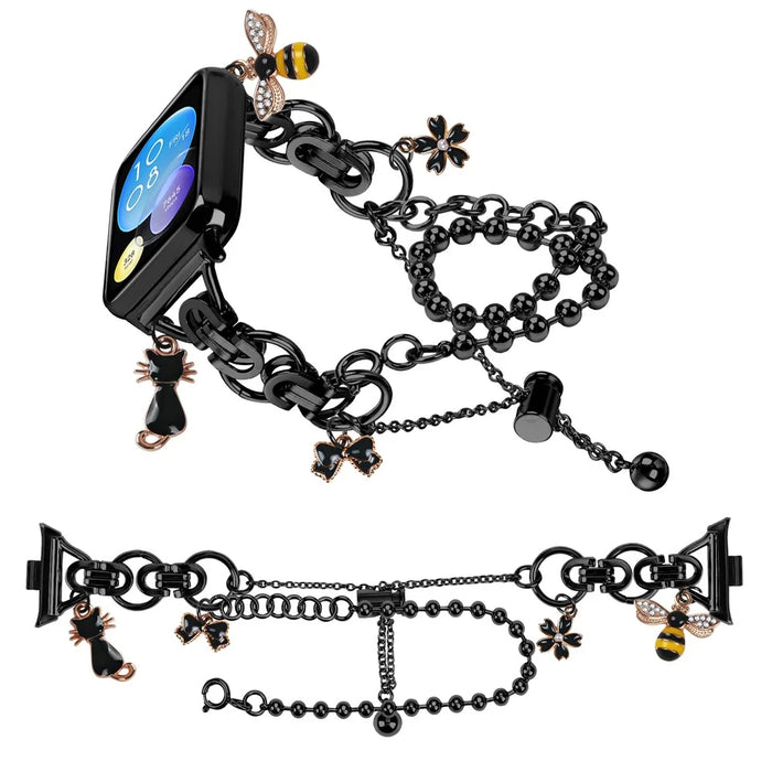 Electroplated Double Chain Link Metal Strap for Xiaomi Smart Band 10 Pro / 9 Pro / 8 Pro / Redmi Watch 6 / 5 / 4 Watch Band Drawstring Adjustable - Black - 3