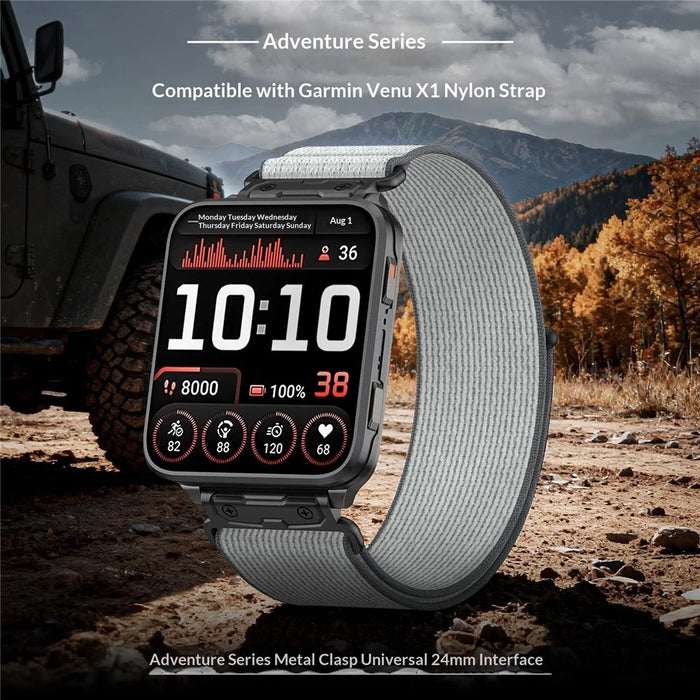 For Garmin Venu X1 Nylon Loop Strap with Metal Connector Quick Release Breathable Watch Band - Grey - 6