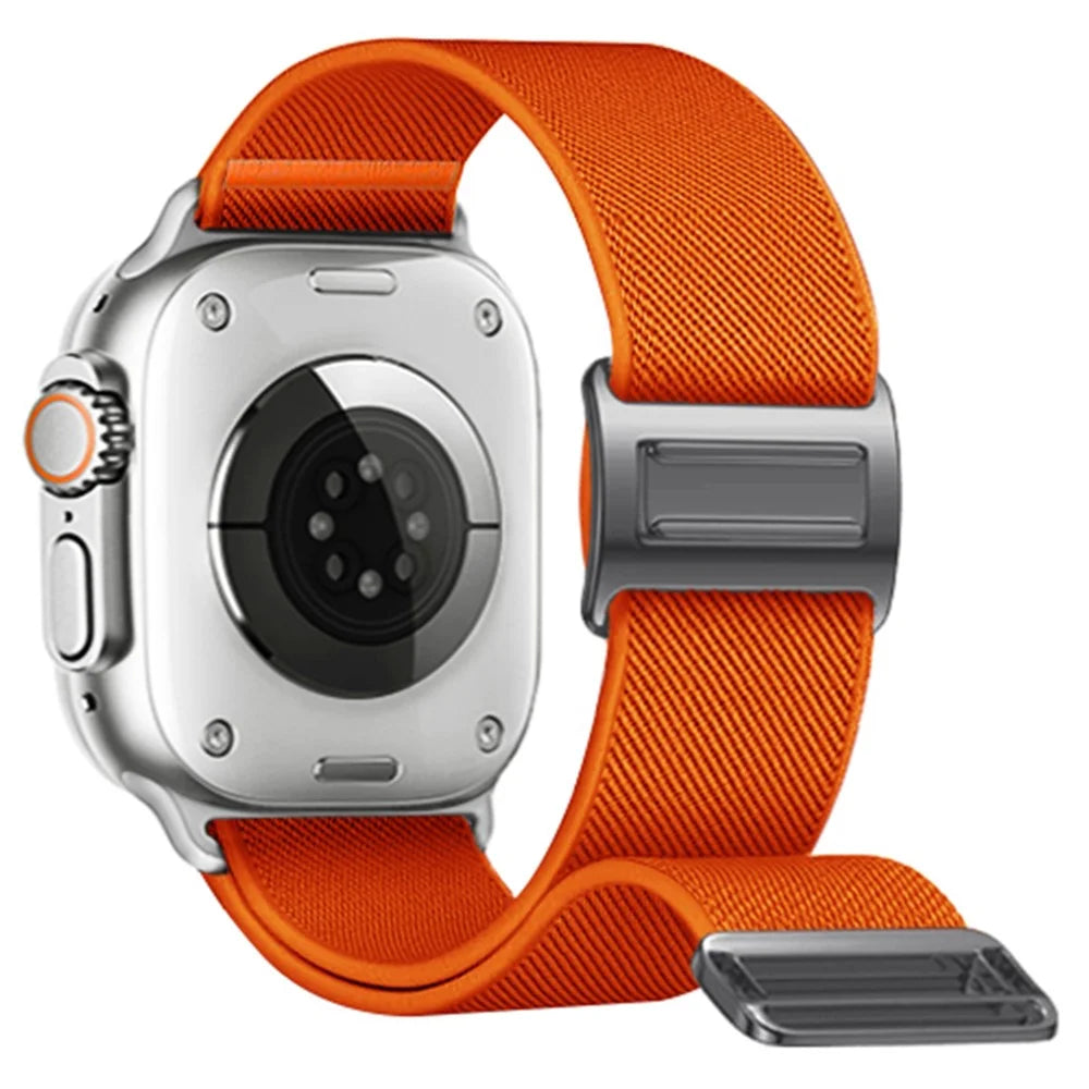 Magnetic Nylon Band for Apple Watch Series 11 10 42mm  /  9 8 7 41mm  /  SE3 SE2 SE 6 5 4 40mm  /  3 2 1 38mm Adjustable Elastic Watch Strap - Orange - 1