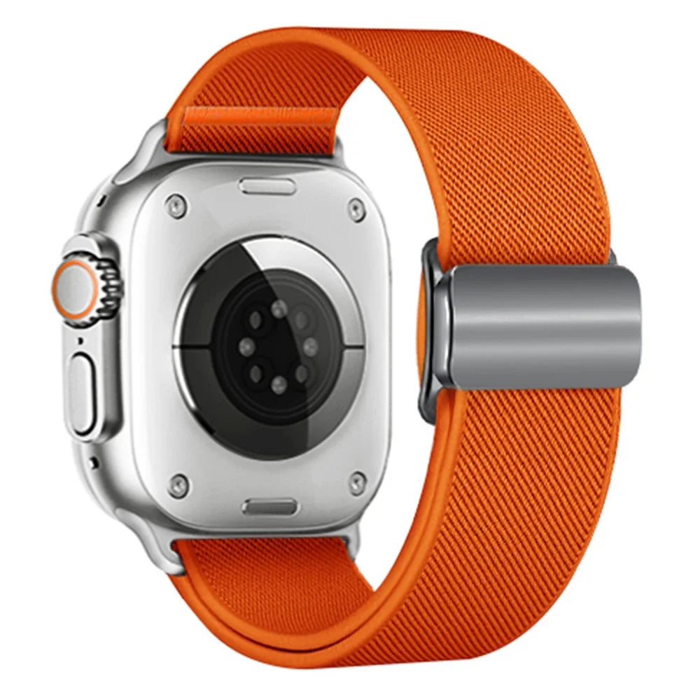 Magnetic Nylon Band for Apple Watch Series 11 10 42mm  /  9 8 7 41mm  /  SE3 SE2 SE 6 5 4 40mm  /  3 2 1 38mm Adjustable Elastic Watch Strap - Orange - 3