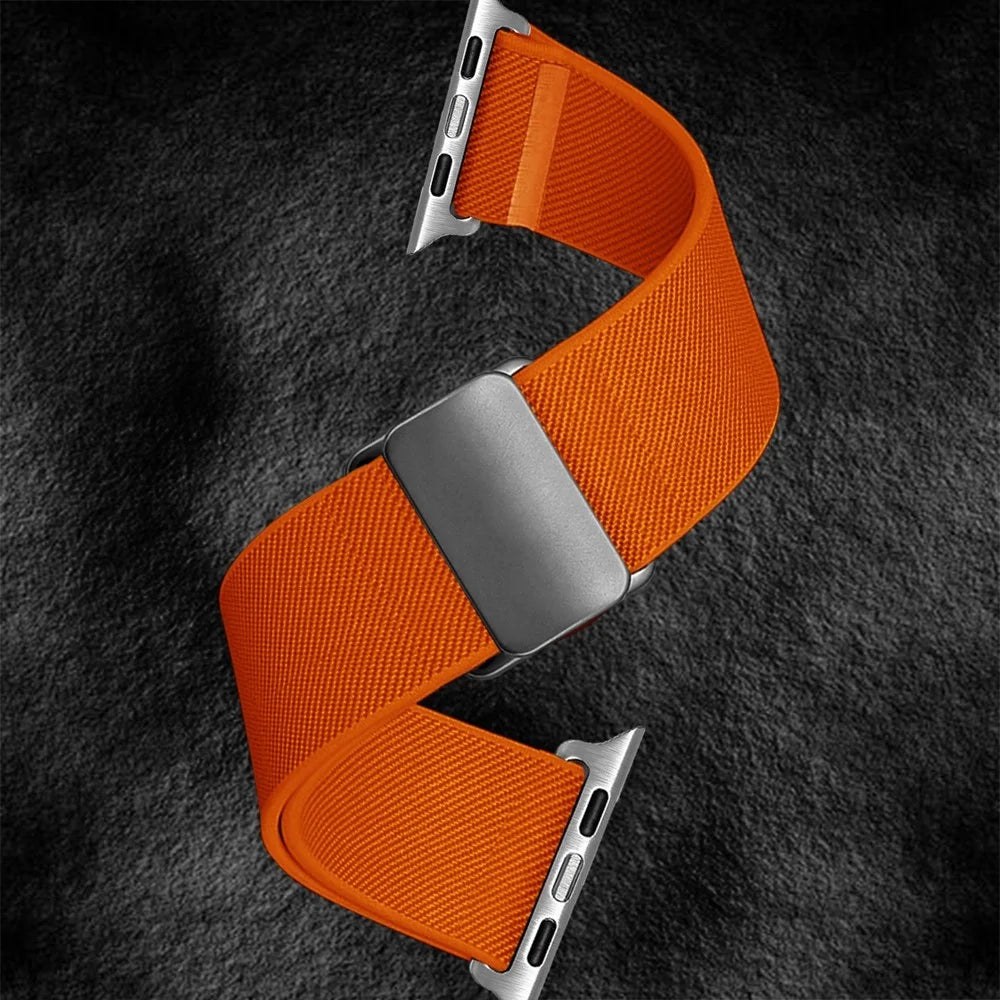 Magnetic Nylon Band for Apple Watch Series 11 10 42mm  /  9 8 7 41mm  /  SE3 SE2 SE 6 5 4 40mm  /  3 2 1 38mm Adjustable Elastic Watch Strap - Orange - 4