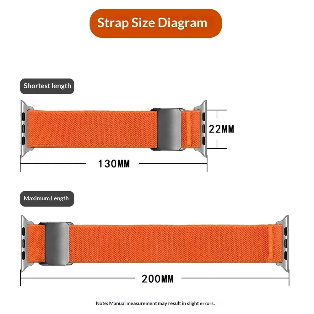 Magnetic Nylon Band for Apple Watch Series 11 10 42mm  /  9 8 7 41mm  /  SE3 SE2 SE 6 5 4 40mm  /  3 2 1 38mm Adjustable Elastic Watch Strap - Orange - 6