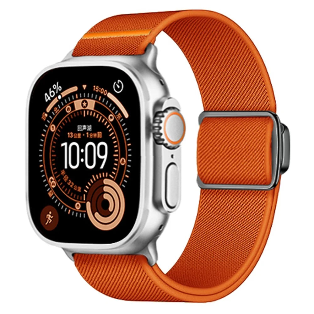 Magnetic Nylon Band for Apple Watch Ultra 3 2 1 49mm  /  Series 11 10 46mm  /  9 8 7 45mm  /  SE3 SE2 SE 6 5 4 44mm  /  3 2 1 42mm Adjustable Elastic Watch Strap - Orange - 2