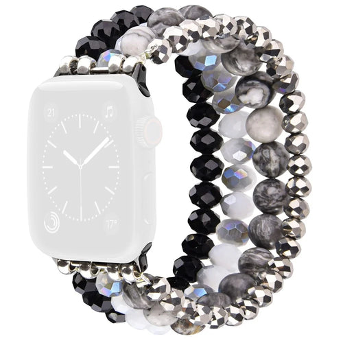 Beaded Replacement Strap for Apple Watch Series 11 10 42mm  /  9 8 7 41mm  /  SE3 SE2 SE 6 5 4 40mm  /  3 2 1 38mm Elegant Bracelet Watch Band with Metal Connector - Black - 1
