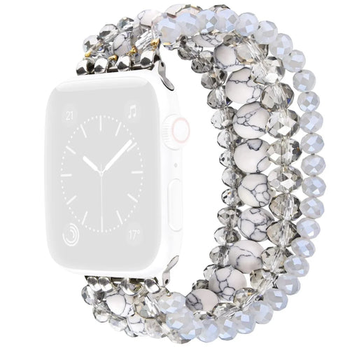 Beaded Replacement Strap for Apple Watch Ultra 3 2 1 49mm  /  Series 11 10 46mm  /  9 8 7 45mm  /  SE3 SE2 SE 6 5 4 44mm  /  3 2 1 42mm Elegant Bracelet Watch Band with Metal Connector - White - 1
