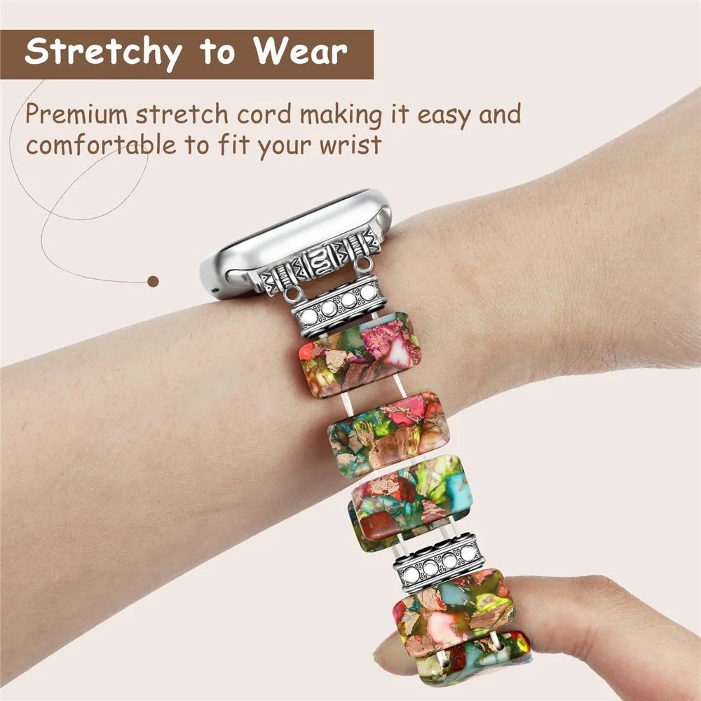 Ceramic + Metal Strap for Apple Watch Series 11 10 42mm  /  9 8 7 41mm  /  SE3 SE2 SE 6 5 4 40mm  /  3 2 1 38mm Attractive Bracelet Watch Band - Colorful - 3
