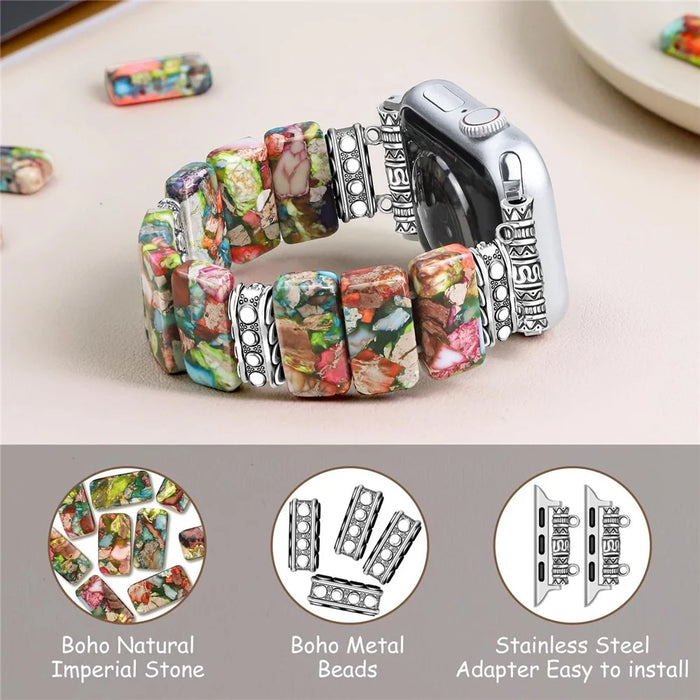 Ceramic + Metal Strap for Apple Watch Ultra 3 2 1 49mm  /  Series 11 10 46mm  /  9 8 7 45mm  /  SE3 SE2 SE 6 5 4 44mm  /  3 2 1 42mm Attractive Bracelet Watch Band - Colorful - 2