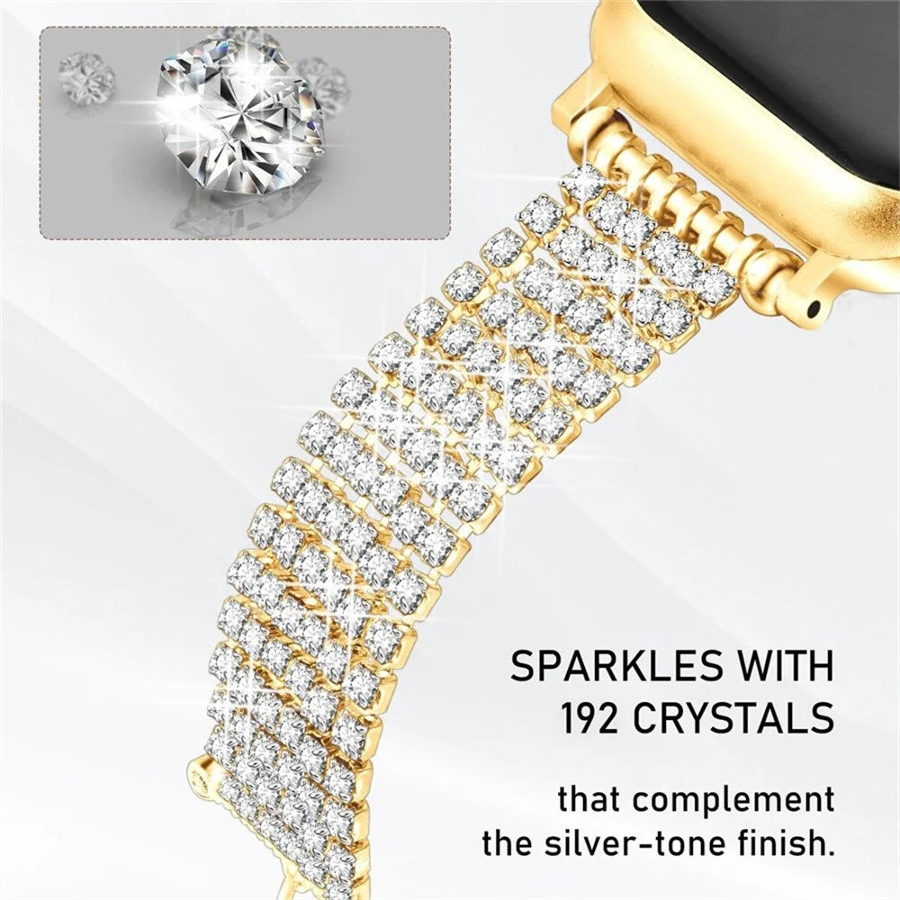 Rhinestone Decor Metal Strap for Apple Watch Series 11 10 42mm  /  9 8 7 41mm  /  SE3 SE2 SE 6 5 4 40mm  /  3 2 1 38mm Drawstring Adjustable Watch Band - Gold - 3