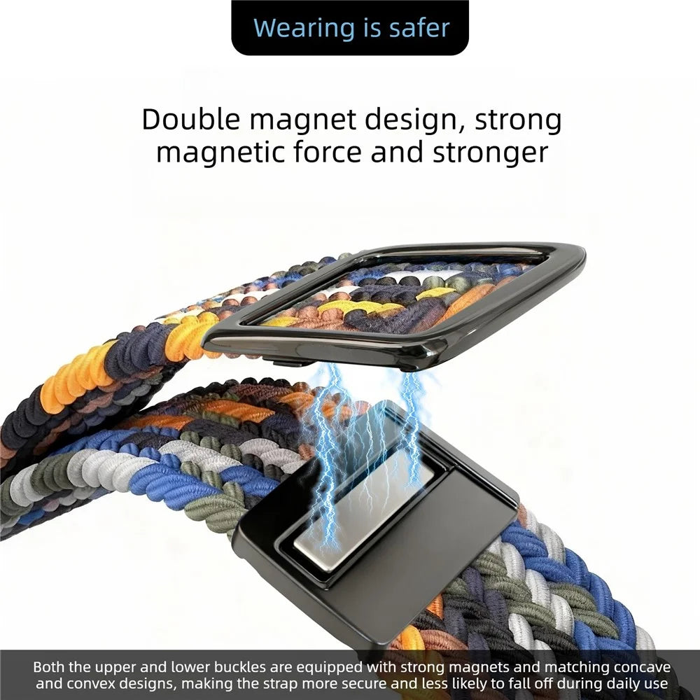Magnetic Nylon Band for Apple Watch Ultra 3 2 1 49mm  /  Series 11 10 46mm  /  9 8 7 45mm  /  SE3 SE2 SE 6 5 4 44mm  /  3 2 1 42mm Adjustable Braided Watch Strap - Multi-color - 2