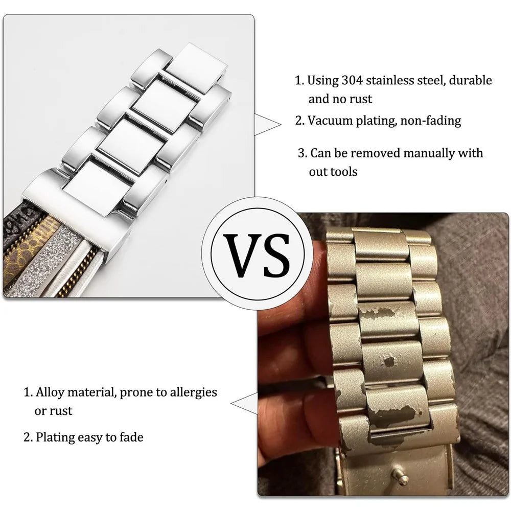 Genuine Leather + Metal Band for Apple Watch Series 11 10 42mm  /  9 8 7 41mm  /  SE3 SE2 SE 6 5 4 40mm  /  3 2 1 38mm Multi-layer Bracelet Wrist Strap with Folding Clasp - Grey - 7