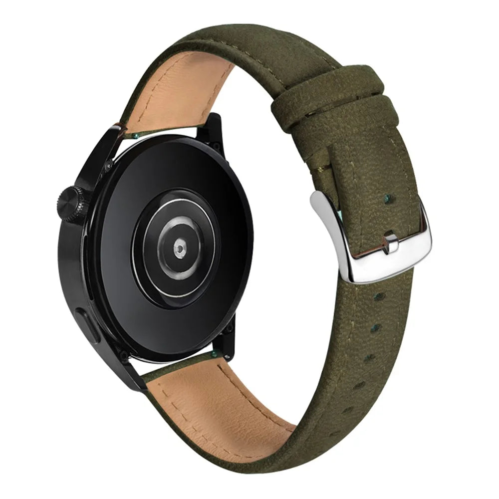 22mm Top Layer Genuine Cow Leather Strap for Huawei Watch GT 5 Pro / 5 / 4 46mm / Samsung Galaxy Watch3 45mm Quick Release Watch Band - Army Green - 1