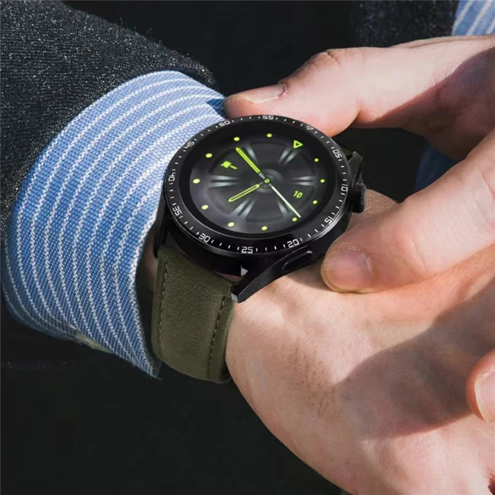 22mm Top Layer Genuine Cow Leather Strap for Huawei Watch GT 5 Pro / 5 / 4 46mm / Samsung Galaxy Watch3 45mm Quick Release Watch Band - Army Green - 2