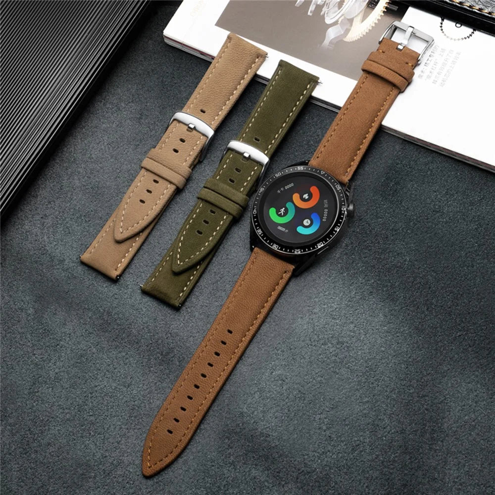22mm Top Layer Genuine Cow Leather Strap for Huawei Watch GT 5 Pro / 5 / 4 46mm / Samsung Galaxy Watch3 45mm Quick Release Watch Band - Army Green - 3