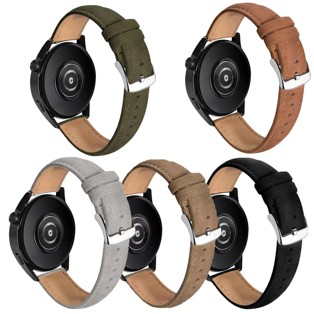 22mm Top Layer Genuine Cow Leather Strap for Huawei Watch GT 5 Pro / 5 / 4 46mm / Samsung Galaxy Watch3 45mm Quick Release Watch Band - Army Green - 5