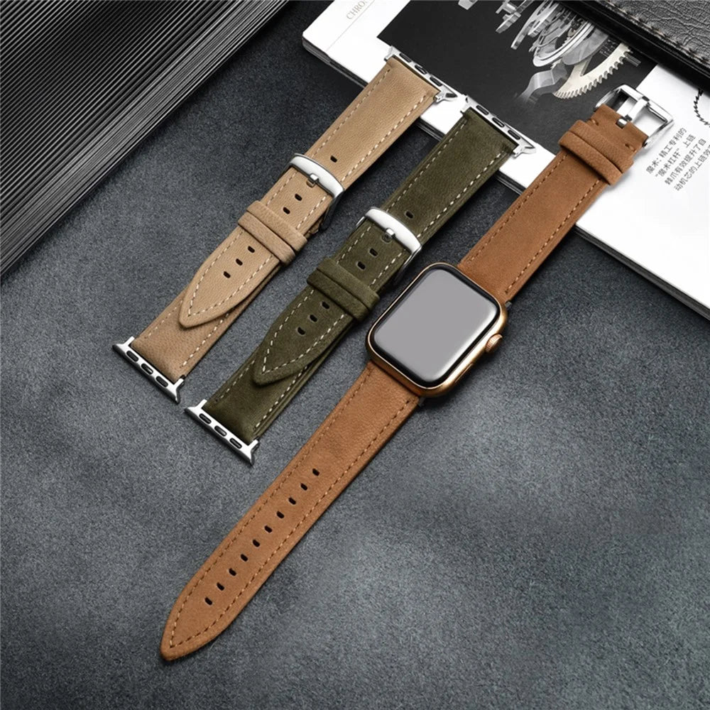 Top Layer Genuine Cow Leather Strap for Apple Watch Ultra 3 2 1 49mm  /  Series 11 10 46mm  /  9 8 7 45mm  /  SE3 SE2 SE 6 5 4 44mm  /  3 2 1 42mm Quick Release Watch Band - Dark Brown - 3