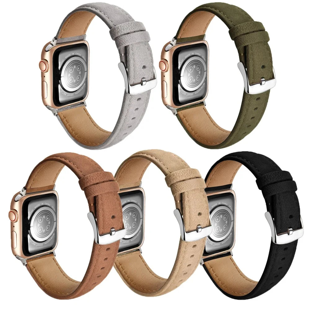 Top Layer Genuine Cow Leather Strap for Apple Watch Ultra 3 2 1 49mm  /  Series 11 10 46mm  /  9 8 7 45mm  /  SE3 SE2 SE 6 5 4 44mm  /  3 2 1 42mm Quick Release Watch Band - Dark Brown - 5