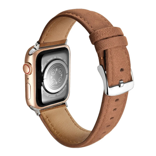 Top Layer Genuine Cow Leather Strap for Apple Watch Series 11 10 42mm / 9 8 7 41mm / SE3 SE2 SE 6 5 4 40mm / 3 2 1 38mm Quick Release Watch Band - Dark Brown - 1