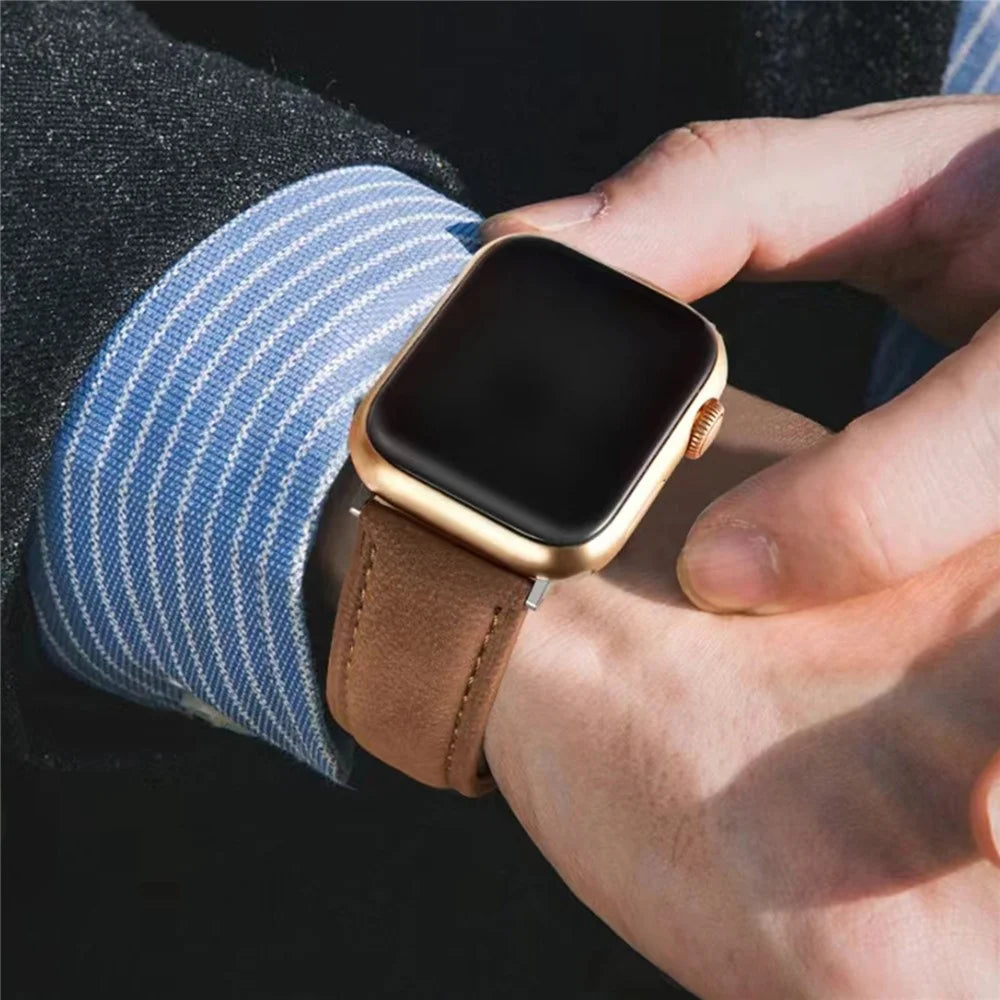 Top Layer Genuine Cow Leather Strap for Apple Watch Series 11 10 42mm / 9 8 7 41mm / SE3 SE2 SE 6 5 4 40mm / 3 2 1 38mm Quick Release Watch Band - Dark Brown - 2
