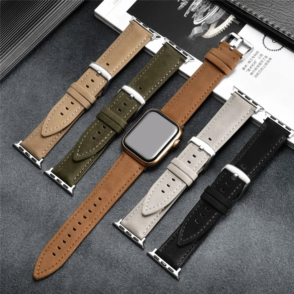 Top Layer Genuine Cow Leather Strap for Apple Watch Series 11 10 42mm / 9 8 7 41mm / SE3 SE2 SE 6 5 4 40mm / 3 2 1 38mm Quick Release Watch Band - Dark Brown - 3
