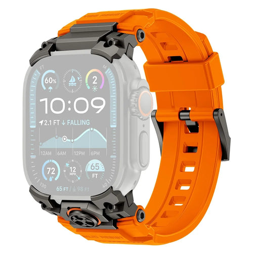Armor Style Watch Strap for Apple Watch Ultra 3 2 1 49mm  /  Series 11 10 46mm  /  9 8 7 45mm  /  SE3 SE2 SE 6 5 4 44mm  /  3 2 1 42mm Metal + Silicone Adjustable Band - Black / Orange - 1