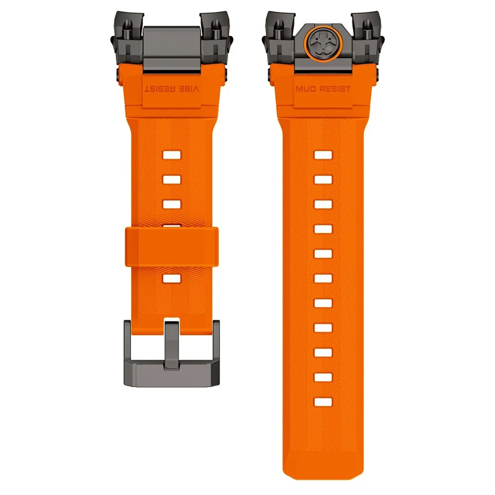 Armor Style Watch Strap for Apple Watch Ultra 3 2 1 49mm  /  Series 11 10 46mm  /  9 8 7 45mm  /  SE3 SE2 SE 6 5 4 44mm  /  3 2 1 42mm Metal + Silicone Adjustable Band - Black / Orange - 6