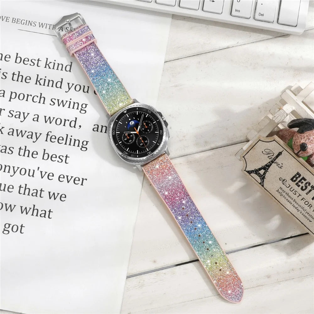 Glitter Decor PU + Silicone Strap for Samsung Galaxy Watch8 Classic 46mm  /  Watch8 44mm  /  40mm Replacement Watch Band - Rainbow - 4
