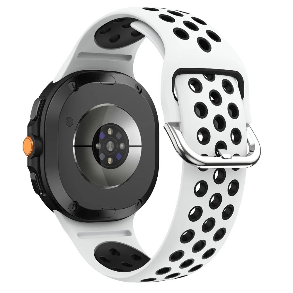 Multi-Hole Dual Color Silicone Strap for Samsung Galaxy Watch8 Classic 46mm / Watch8 40mm / 44mm Breathable Watch Band - White / Black - 1