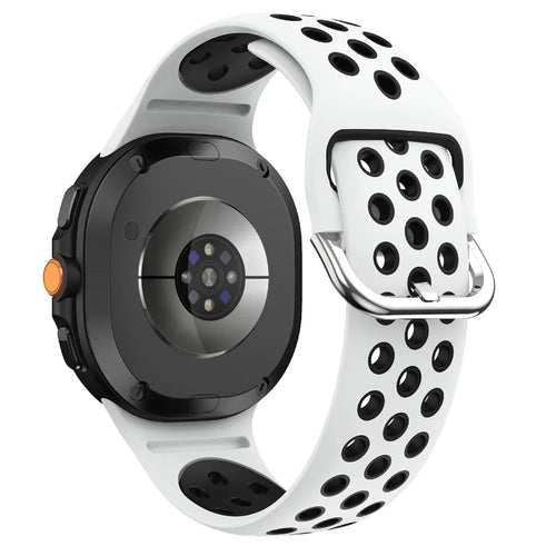 Multi-Hole Dual Color Silicone Strap for Samsung Galaxy Watch8 Classic 46mm / Watch8 40mm / 44mm Breathable Watch Band - White / Black - 1