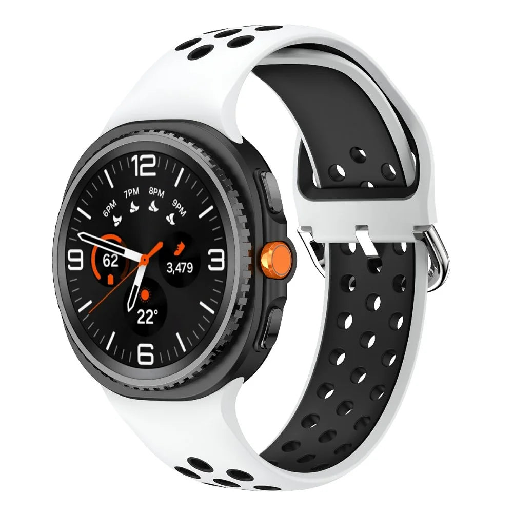 Multi-Hole Dual Color Silicone Strap for Samsung Galaxy Watch8 Classic 46mm / Watch8 40mm / 44mm Breathable Watch Band - White / Black - 2