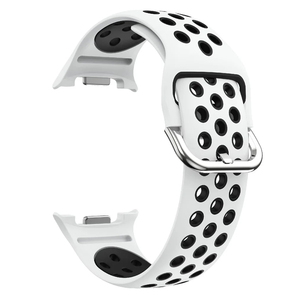 Multi-Hole Dual Color Silicone Strap for Samsung Galaxy Watch8 Classic 46mm / Watch8 40mm / 44mm Breathable Watch Band - White / Black - 3