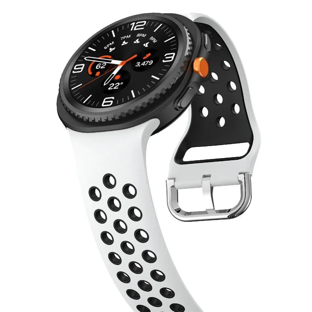 Multi-Hole Dual Color Silicone Strap for Samsung Galaxy Watch8 Classic 46mm / Watch8 40mm / 44mm Breathable Watch Band - White / Black - 4