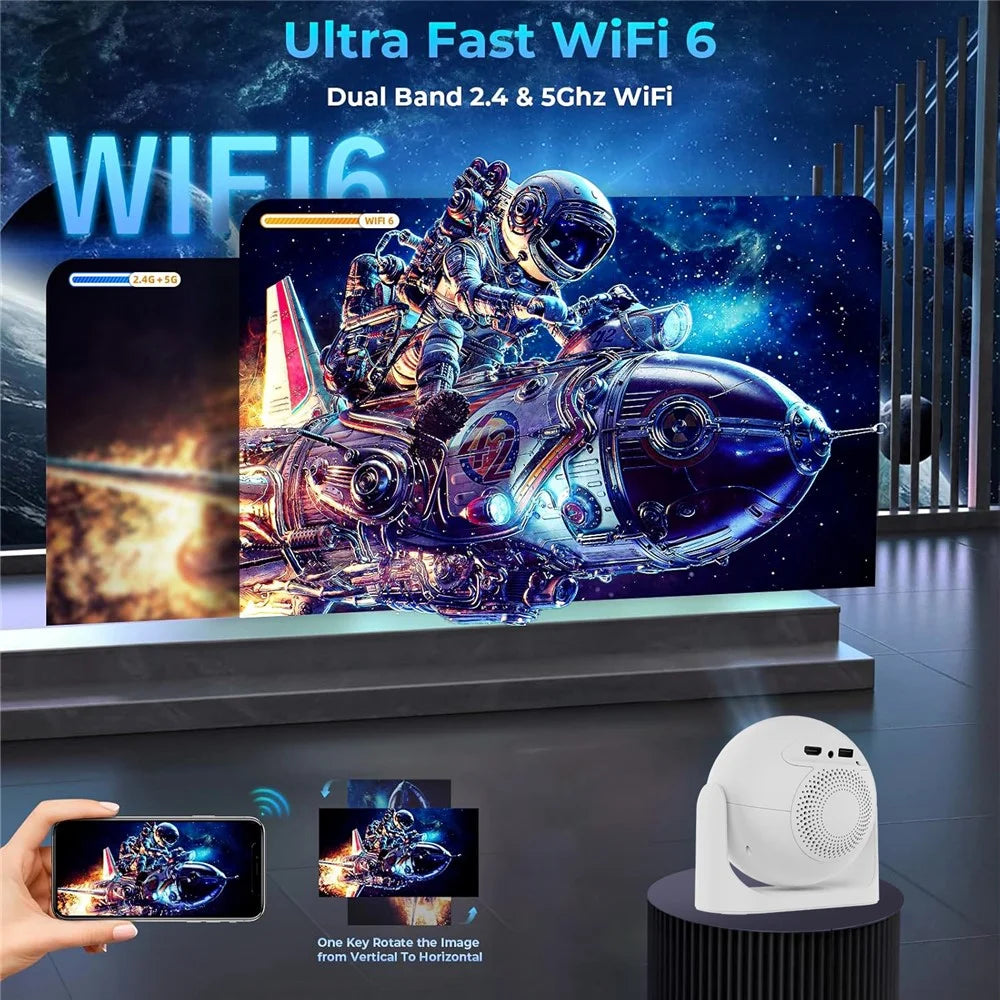 JY360 Football Shape Portable Projector Android 13.0 Auto Focus Mini Projector 2.4G  /  5G WiFi 6 for Home Theater - White  /  US Plug - 4