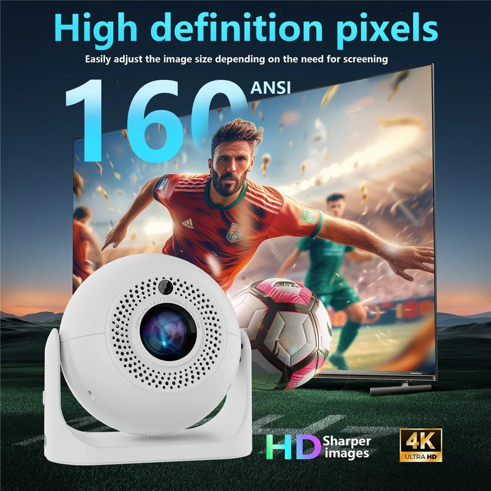 JY360 Football Shape Portable Projector Android 13.0 Auto Focus Mini Projector 2.4G  /  5G WiFi 6 for Home Theater - White  /  US Plug - 5