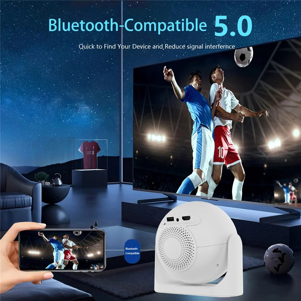 JY360 Football Shape Portable Projector Android 13.0 Auto Focus Mini Projector 2.4G  /  5G WiFi 6 for Home Theater - White  /  US Plug - 6