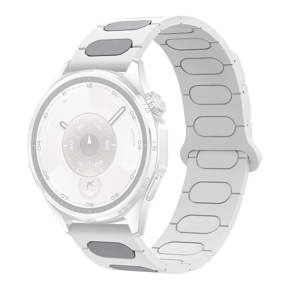 18mm Oval Design Magnetic Strap for Garmin Venu 3S / 2S / Forerunner 265S / 255S Silicone Watch Band Dual Color - White / Grey - 1