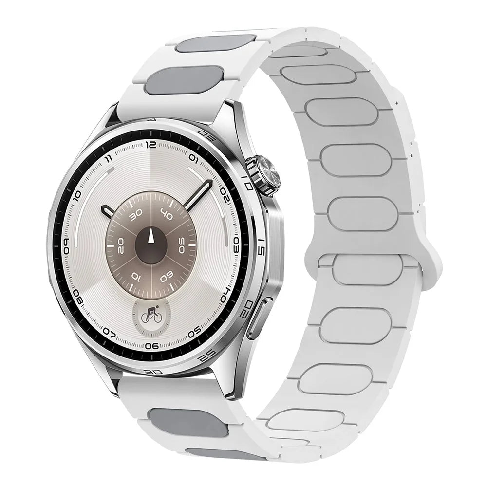 18mm Oval Design Magnetic Strap for Garmin Venu 3S / 2S / Forerunner 265S / 255S Silicone Watch Band Dual Color - White / Grey - 2