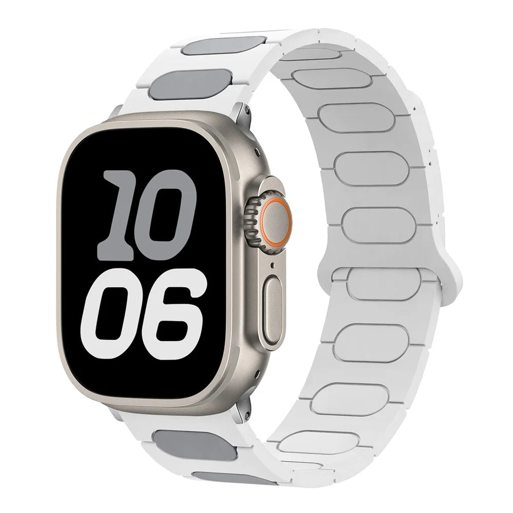 Oval Design Magnetic Strap for Apple Watch Ultra 3 2 1 49mm  /  Series 11 10 46mm  /  9 8 7 45mm  /  SE3 SE2 SE 6 5 4 44mm  /  3 2 1 42mm Silicone Watch Band Dual Color - White / Grey - 2
