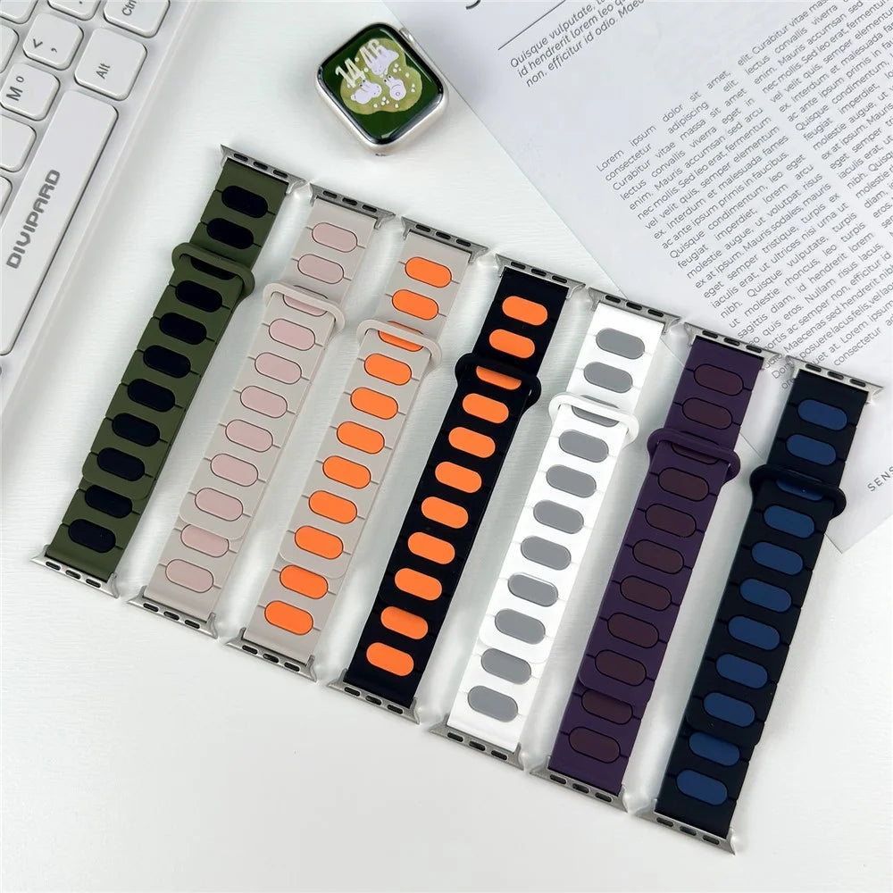 Oval Design Magnetic Strap for Apple Watch Ultra 3 2 1 49mm  /  Series 11 10 46mm  /  9 8 7 45mm  /  SE3 SE2 SE 6 5 4 44mm  /  3 2 1 42mm Silicone Watch Band Dual Color - White / Grey - 7