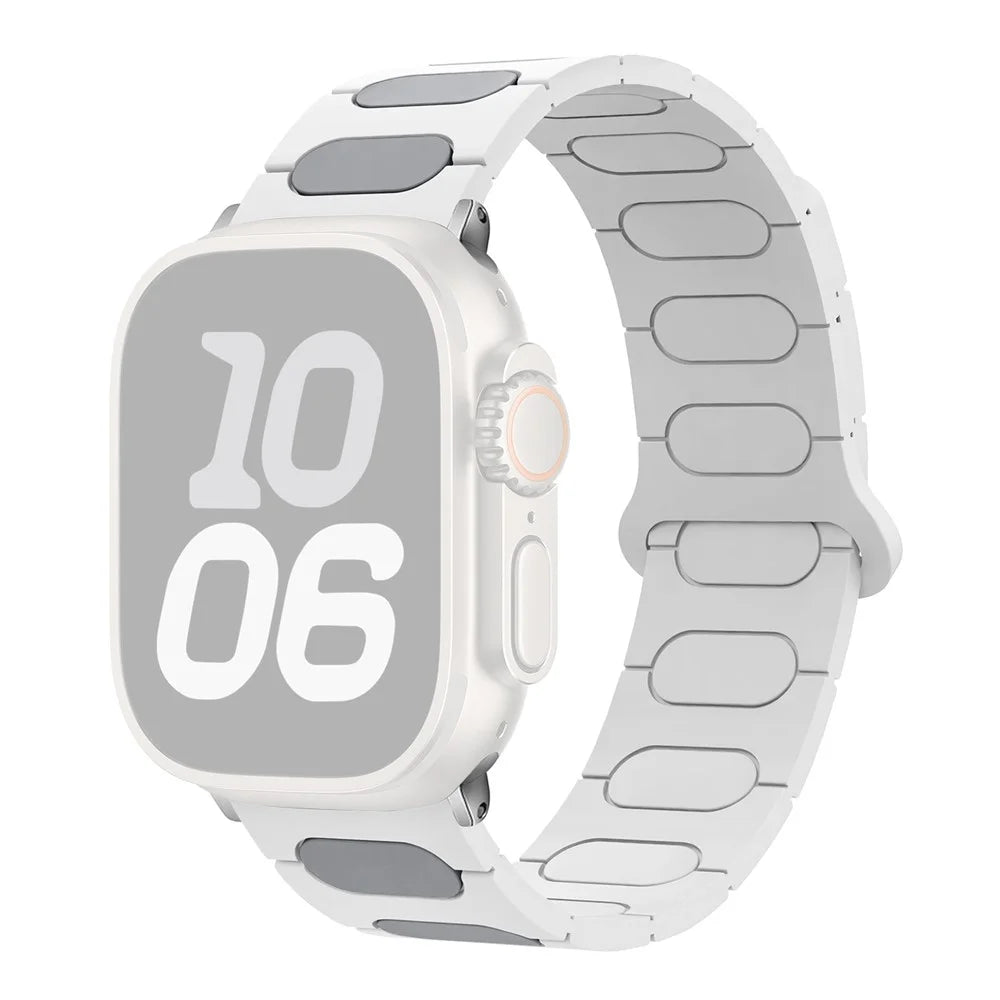 Oval Design Magnetic Strap for Apple Watch Series 11 10 42mm  /  9 8 7 41mm  /  SE3 SE2 SE 6 5 4 40mm  /  3 2 1 38mm Silicone Watch Band Dual Color - White / Grey - 1