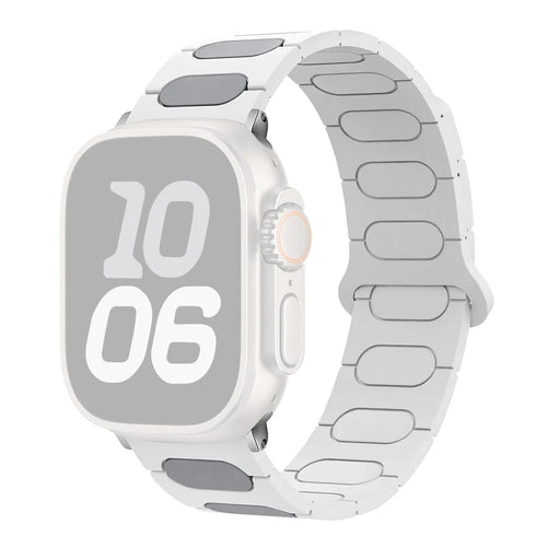 Oval Design Magnetic Strap for Apple Watch Series 11 10 42mm  /  9 8 7 41mm  /  SE3 SE2 SE 6 5 4 40mm  /  3 2 1 38mm Silicone Watch Band Dual Color - White / Grey - 1
