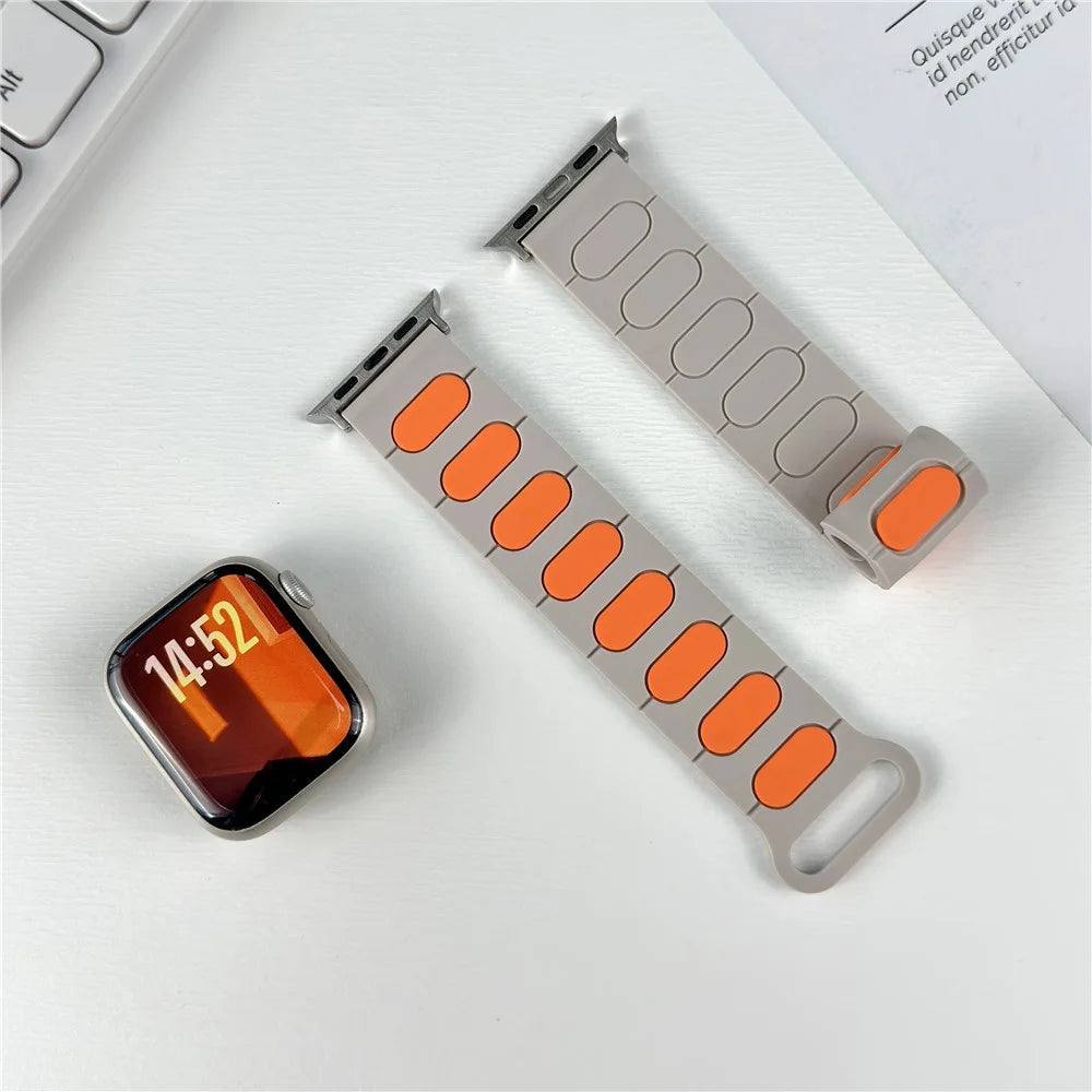 Oval Design Magnetic Strap for Apple Watch Series 11 10 42mm  /  9 8 7 41mm  /  SE3 SE2 SE 6 5 4 40mm  /  3 2 1 38mm Silicone Watch Band Dual Color - White / Grey - 6