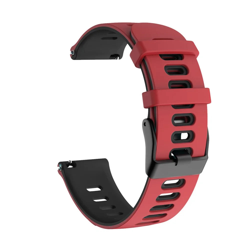 Dual Color Adjustable Soft Silicone Watch Band Strap 20mm for Samsung Galaxy Watch4 Classic 46mm 42mm/Galaxy Watch4 44mm 40mm/Garmin vivoactive 3/venu - Red / Black - 3