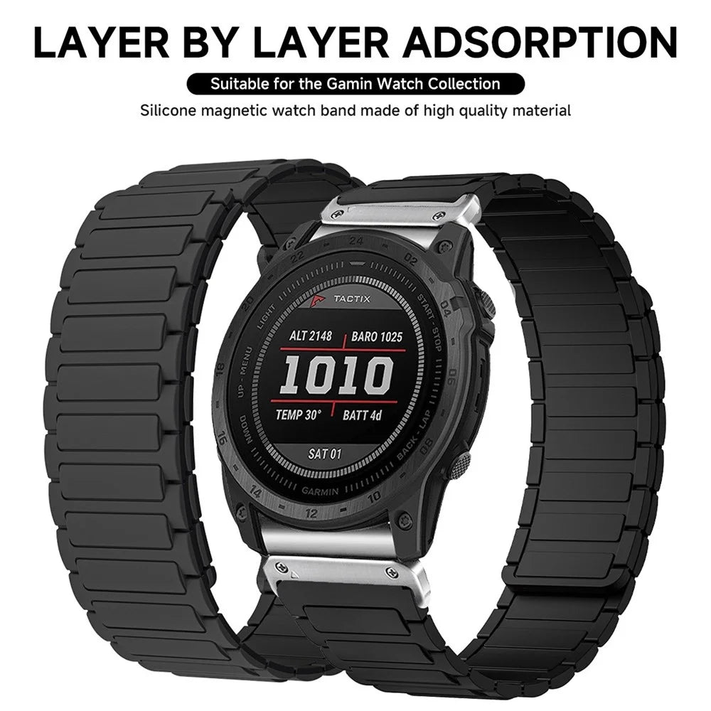 20mm Quick Release Magnetic Silicone Band for Garmin Fenix 8 43mm / Descent MK3 / MK3i Dual Color Watch Strap - Black / Silver - 3